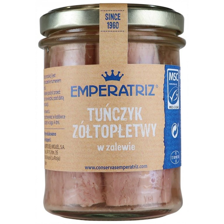 TUŃCZYK ŻÓŁTOPŁETWY FILETY MSC W SOSIE WŁASNYM 200 g (140 g) (SŁOIK) - EMPERATRIZ