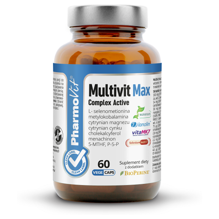 MULTIWITAMINA (MULTIVIT MAX COMPLEX ACTIVE) BEZGLUTENOWE 60 KAPSUŁEK - PHARMOVIT (CLEAN LABEL)