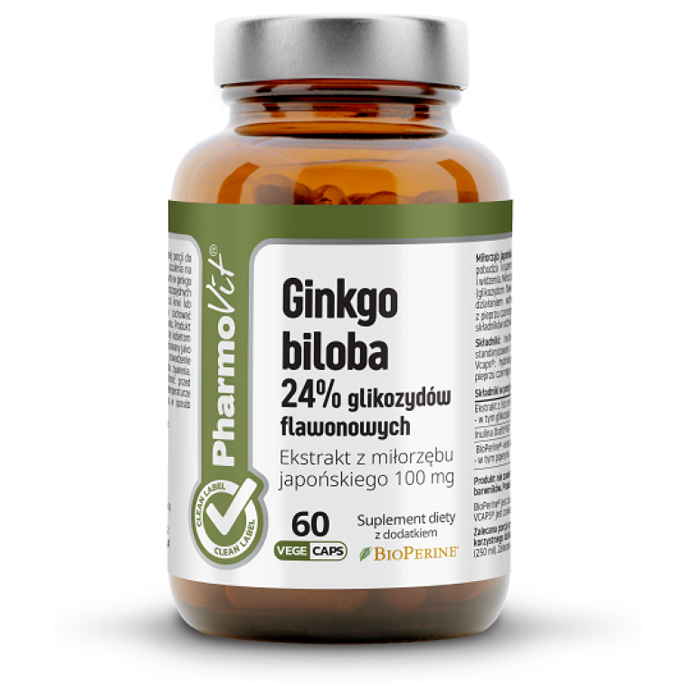 MIŁORZĄB JAPOŃSKI - GINKGO BILOBA EKSTRAKT (100 mg) BEZGLUTENOWY 60 KAPSUŁEK - PHARMOVIT (CLEAN LABEL)