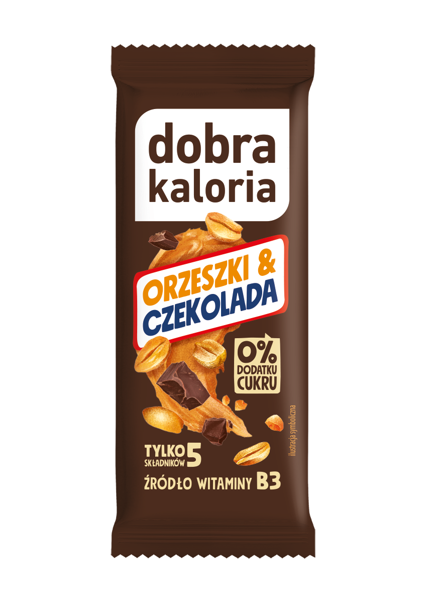 BATON DAKTYLOWY ORZESZKI & CZEKOLADA BEZ DODATKU CUKRU 35 g - DOBRA KALORIA