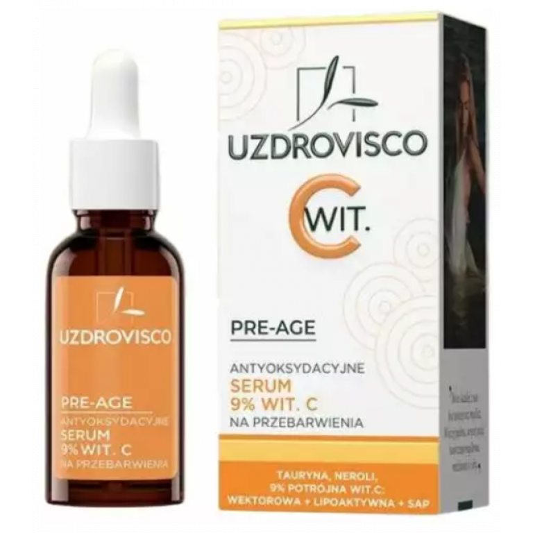 SERUM DO TWARZY Z WITAMINĄ C ANTYOKSYDACYJNE NA PRZEBARWIENIA 30 ml - UZDROVISCO (PRE-AGE)