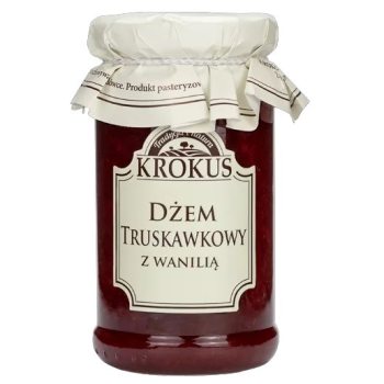 DŻEM TRUSKAWKOWY Z WANILIĄ O OBNIŻONEJ ZAWARTOŚCI CUKRU BEZGLUTENOWY 235 g - KROKUS