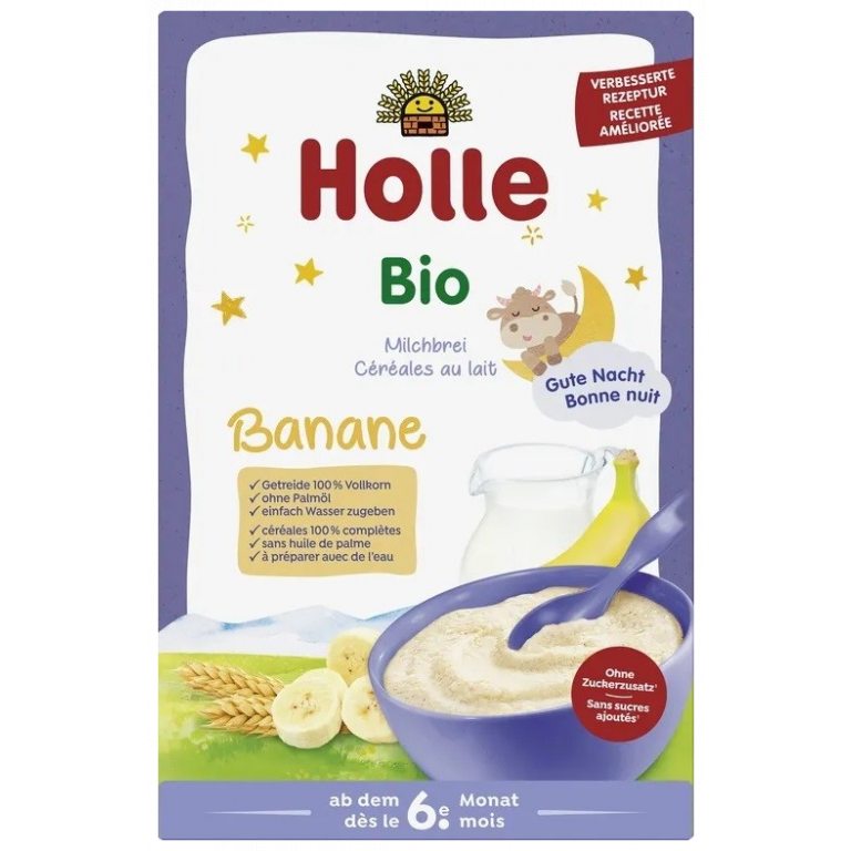 KASZKA PEŁNOZIARNISTA MLECZNO - BANANOWA BEZ DODATKU CUKRÓW OD 6 MIESIĄCA BIO 250 g - HOLLE