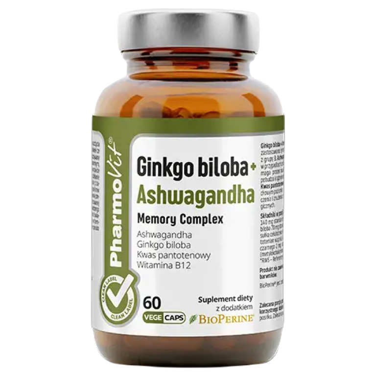 GINKGO BILOBA + ASHWAGANDHA MEMORY COMPLEX BEZGLUTENOWE 60 KAPSUŁEK - PHARMOVIT (CLEAN LABEL)