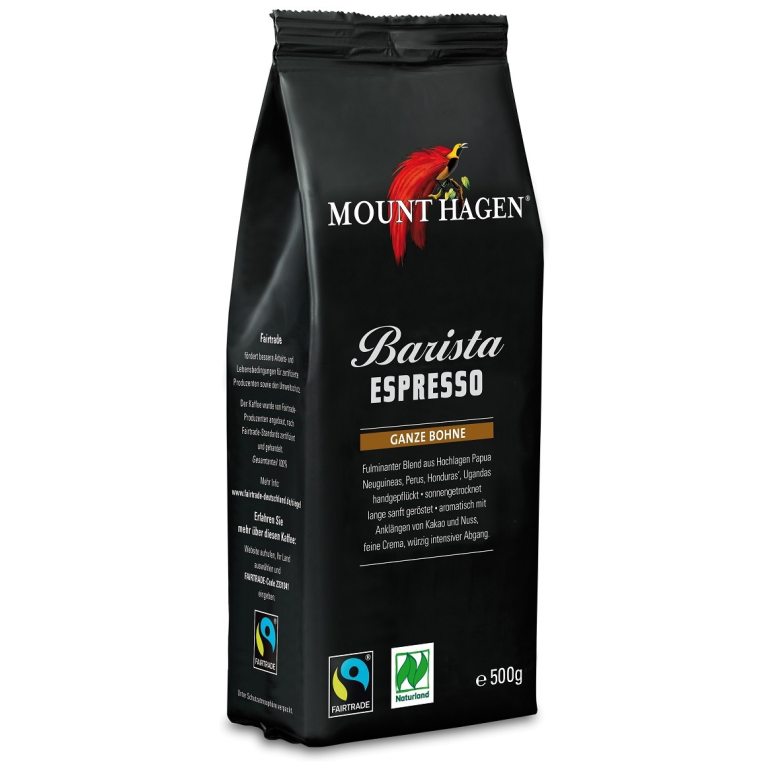 KAWA ZIARNISTA ARABICA/ROBUSTA BARISTA ESPRESSO FAIR TRADE BIO 500 g - MOUNT HAGEN