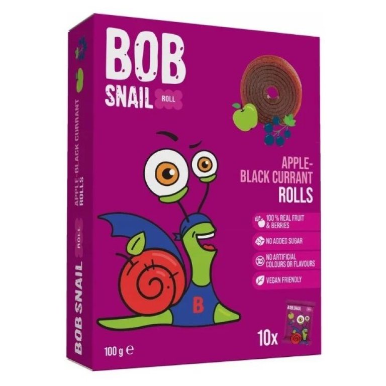 PRZEKĄSKI ROLL JABŁKO - CZARNA PORZECZKA BEZ DODATKU CUKRÓW BEZGLUTENOWE 100 g - BOB SNAIL