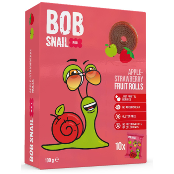 PRZEKĄSKI ROLL JABŁKO - TRUSKAWKA BEZ DODATKU CUKRÓW BEZGLUTENOWE 100 g - BOB SNAIL
