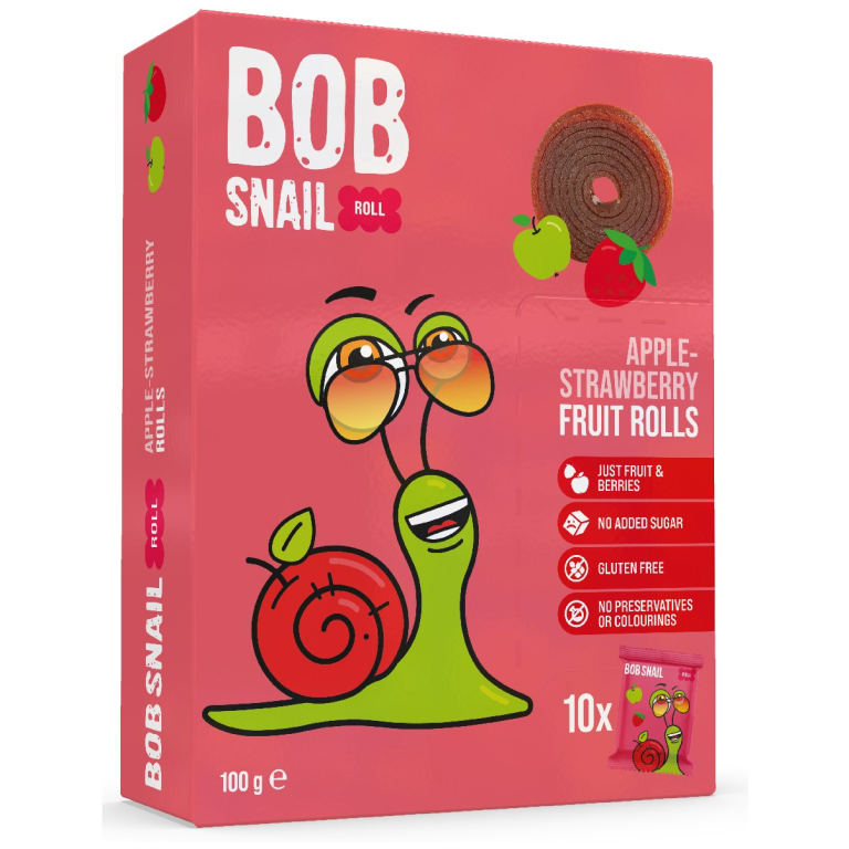PRZEKĄSKI ROLL JABŁKO - TRUSKAWKA BEZ DODATKU CUKRÓW BEZGLUTENOWE 100 g - BOB SNAIL