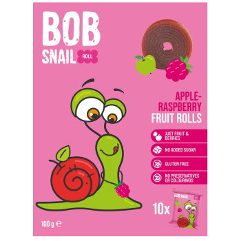 PRZEKĄSKI ROLL JABŁKO - MALINA BEZ DODATKU CUKRÓW BEZGLUTENOWE 100 g - BOB SNAIL