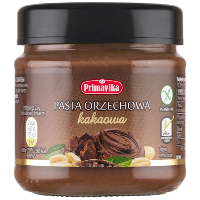 KREM Z PRAŻONYCH ORZESZKÓW ZIEMNYCH Z KAKAO BEZGLUTENOWY 190 g - PRIMAVIKA