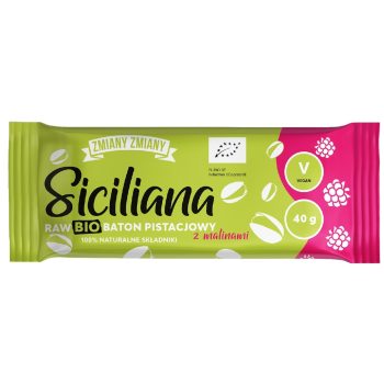 BATON PISTACJOWY Z MALINAMI SICILIANA RAW BEZGLUTENOWY BIO 40 g - ZMIANY ZMIANY