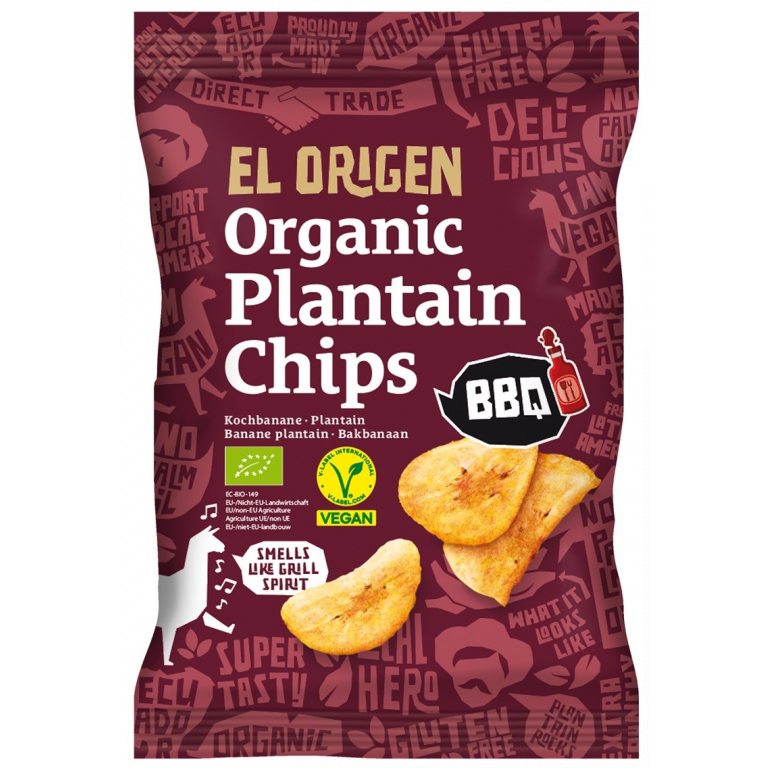 CHIPSY Z PLANTANA BBQ BEZGLUTENOWE BIO 80 g - EL ORIGEN