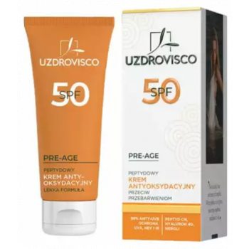 KREM DO TWARZY ANTYOKSYDACYJNY PEPTYDOWY PRZECIW PRZEBARWIENIOM SPF 50 50 ml - UZDROVISCO (PRE-AGE)