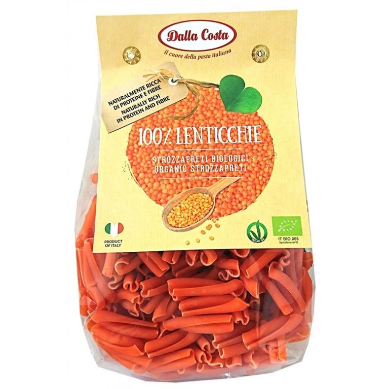 MAKARON PROTEINOWY (Z SOCZEWICY CZERWONEJ) STROZZAPRETI BEZGLUTENOWY BIO 250 g - DALLA COSTA