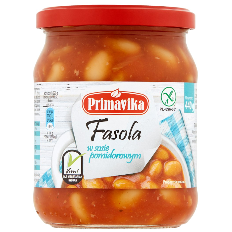 FASOLA W SOSIE POMIDOROWYM BEZGLUTENOWA 440 g - PRIMAVIKA
