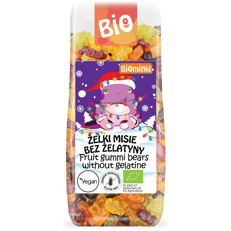 ŻELKI MISIE BEZ ŻELATYNY BEZGLUTENOWE BIO 150 g - BIOMINKI (EDYCJA ŚWIĄTECZNA) (PRODUKT SEZONOWY)