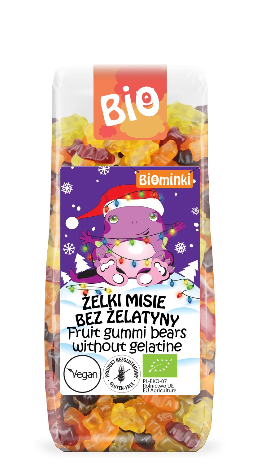 ŻELKI MISIE BEZ ŻELATYNY BEZGLUTENOWE BIO 150 g - BIOMINKI (EDYCJA ŚWIĄTECZNA) (PRODUKT SEZONOWY)