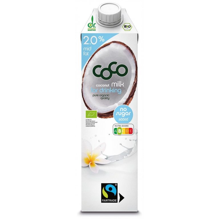 COCONUT MILK - NAPÓJ KOKOSOWY DO PICIA 2 % TŁUSZCZU BEZ DODATKU CUKRÓW FAIR TRADE BIO 1 L - COCO (DR MARTINS)