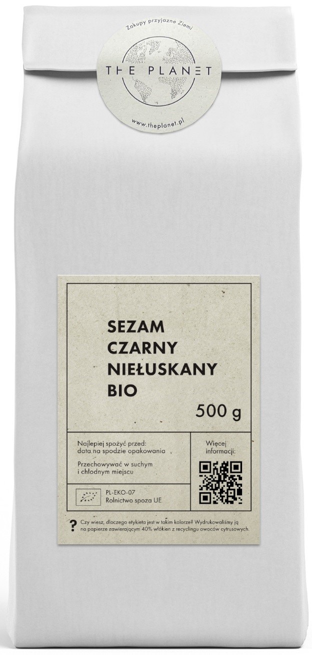 SEZAM CZARNY NIEŁUSKANY BIO 500 g - THE PLANET