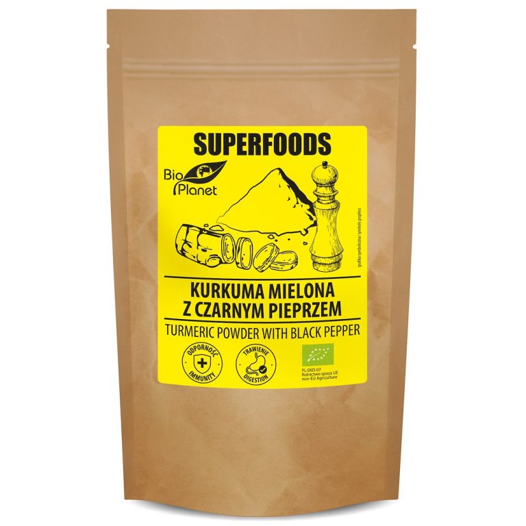 KURKUMA MIELONA Z CZARNYM PIEPRZEM BIO 200 g - BIO PLANET SUPERFOODS