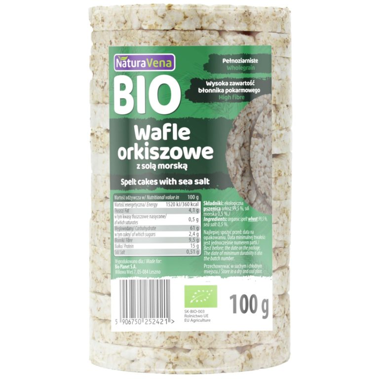 WAFLE ORKISZOWE PEŁNOZIARNISTE Z SOLĄ MORSKĄ BIO 100 g - NATURAVENA