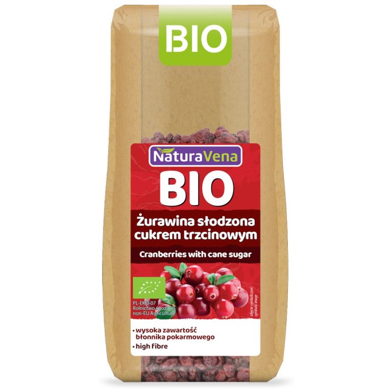 ŻURAWINA SŁODZONA CUKREM TRZCINOWYM BIO 100 g - NATURAVENA
