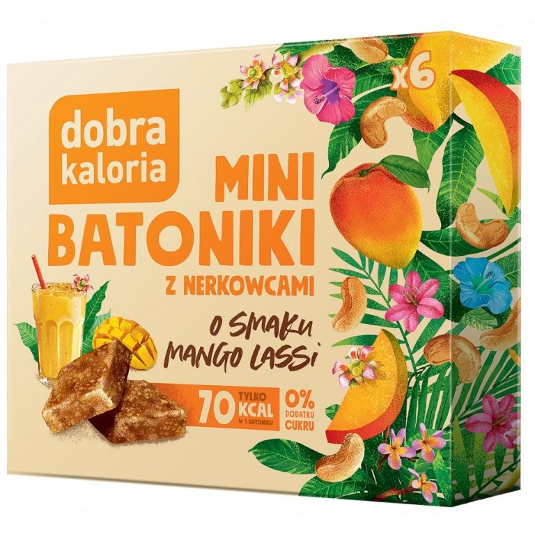 BATONIKI MINI Z NERKOWCÓW O SMAKU MANGO LASSI BEZ DODATKU CUKRU (6 x 17 g) 102 g - DOBRA KALORIA