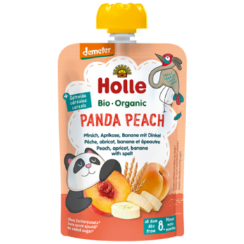 MUS BRZOSKWINIOWA PANDA (BRZOSKWINIA - BANAN - MORELA - ORKISZ) BEZ DODATKU CUKRÓW OD 8 MIESIĄCA DEMETER BIO 100 g - HOLLE
