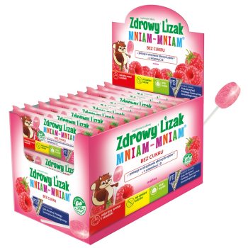 LIZAK O SMAKU MALINOWYM Z WITAMINĄ D I C BEZ CUKRU BEZGLUTENOWY 6 g - MNIAM MNIAM STARPHARMA