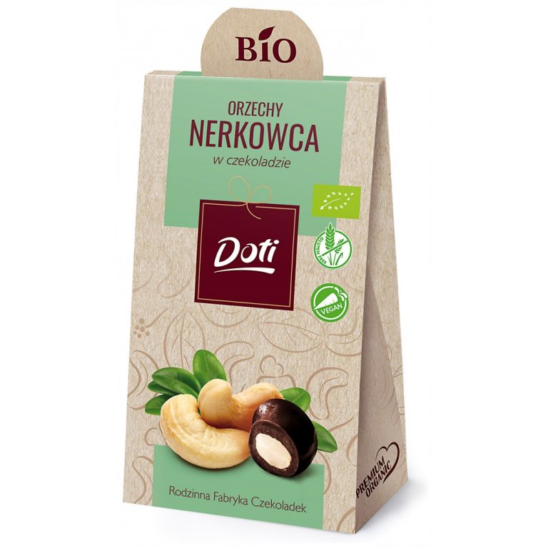 ORZECHY NERKOWCA W CZEKOLADZIE GORZKIEJ BEZGLUTENOWE BIO 50 g - DOTI