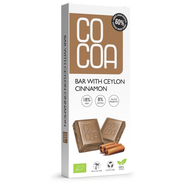 TABLICZKA Z CYNAMONEM CEJLOŃSKIM 60 % MNIEJ CUKRU BIO 40 g - COCOA