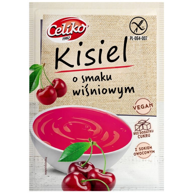 KISIEL O SMAKU WIŚNIOWYM BEZ DODATKU CUKRU BEZGLUTENOWY 40 g - CELIKO