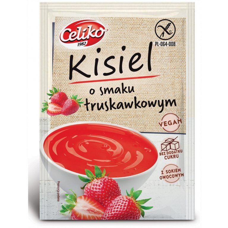 KISIEL O SMAKU TRUSKAWKOWYM BEZ DODATKU CUKRU BEZGLUTENOWY 40 g - CELIKO