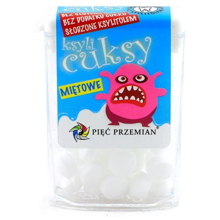 CUKIERKI Z KSYLITOLU KSYLICUKSY O SMAKU MIĘTOWYM BEZGLUTENOWE 13 g - PIĘĆ PRZEMIAN