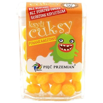 CUKIERKI Z KSYLITOLU KSYLICUKSY O SMAKU POMARAŃCZOWYM BEZGLUTENOWE 13 g - PIĘĆ PRZEMIAN