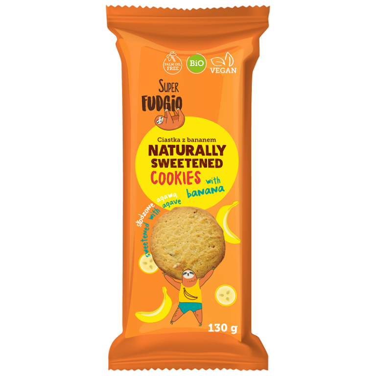 CIASTKA BANANOWE SŁODZONE AGAWĄ BIO 130 g - ME GUSTO (SUPER FUDGIO)