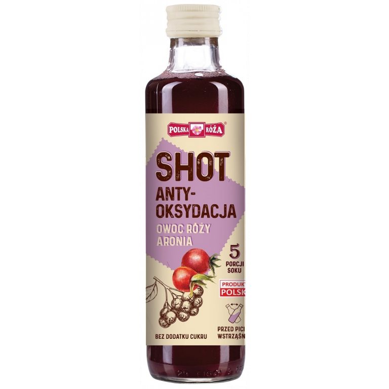 SHOT ANTYOKSYDACJA OWOC RÓŻY - ARONIA BEZ DODATKU CUKRU 250 ml - POLSKA RÓŻA