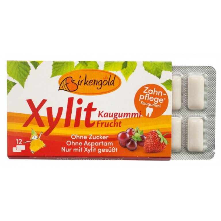 GUMA DO ŻUCIA Z KSYLITOLEM O SMAKU OWOCOWYM 12 SZTUK (17 g) - BIRKENGOLD