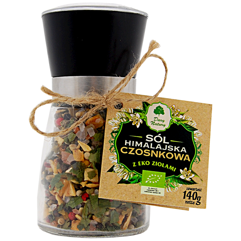 SÓL HIMALAJSKA W MŁYNKU Z BIO ZIOŁAMI CZOSNKOWA 140 g - DARY NATURY