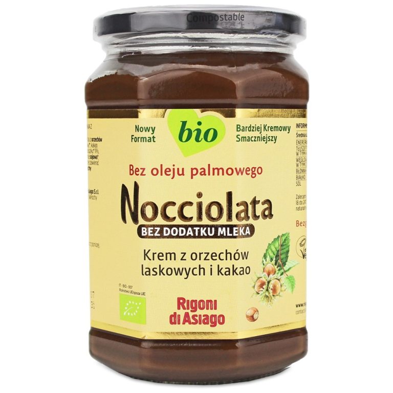 KREM WEGAŃSKI Z ORZECHÓW LASKOWYCH I KAKAO BEZGLUTENOWY BIO 650 g - RIGONI DI ASIAGO (NOCCIOLATA)