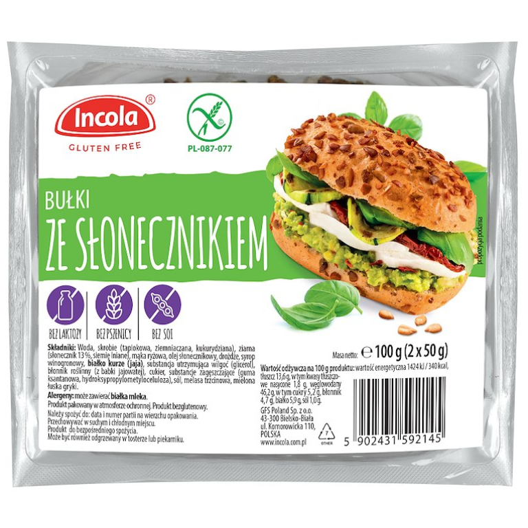 BUŁKI ZE SŁONECZNIKIEM BEZGLUTENOWE (2 szt.) 100 g - INCOLA