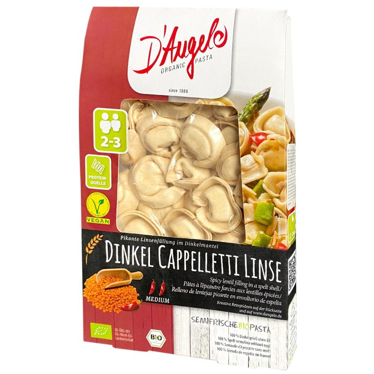 CAPPELLETTI ORKISZOWE Z SOCZEWICĄ PIKANTNE BIO 250 g - D`ANGELO