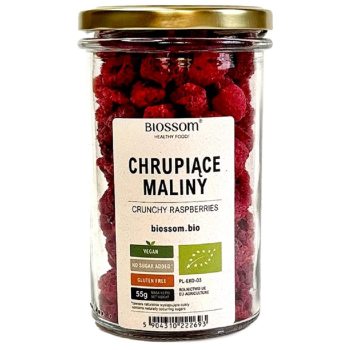 MALINY LIOFILIZOWANE CHRUPIĄCE  BEZGLUTENOWE BIO 55 g - BIOSSOM