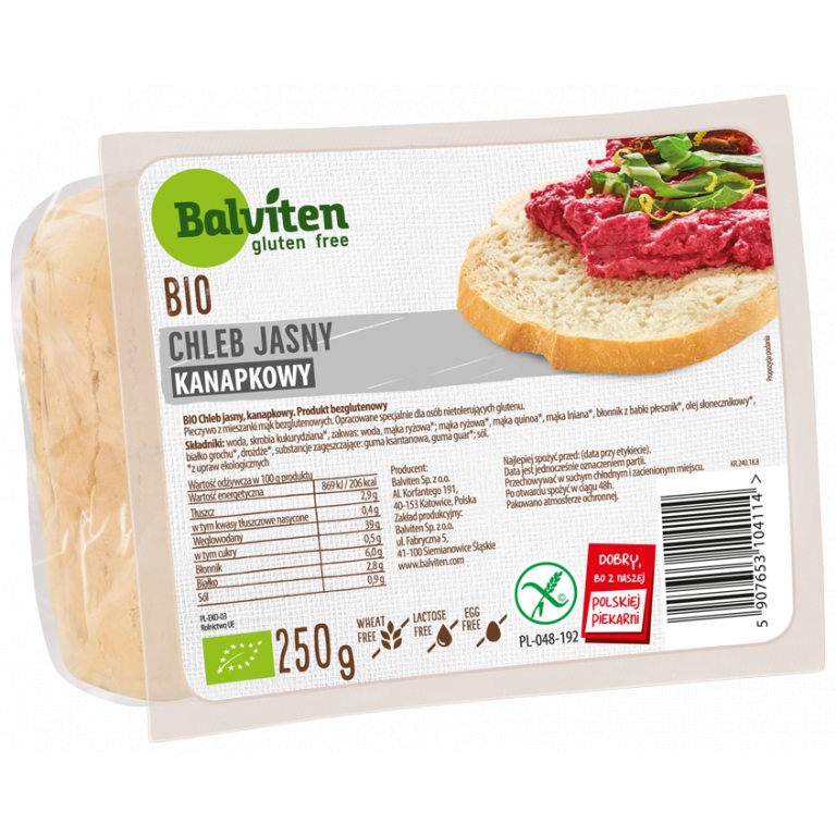 CHLEB JASNY KANAPKOWY KROJONY BEZGLUTENOWY BIO 250 g - BALVITEN