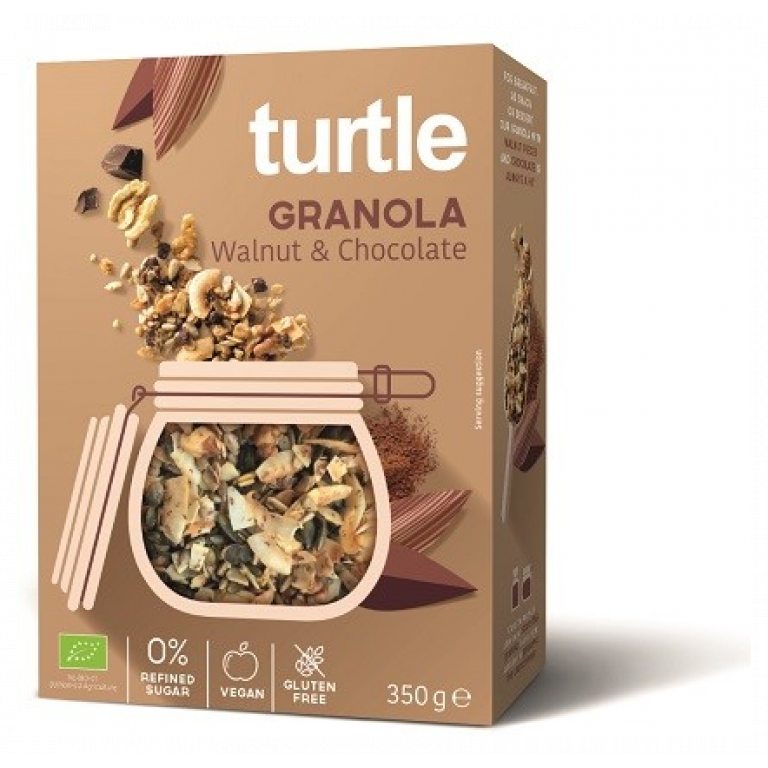 GRANOLA ORZECH WŁOSKI - CZEKOLADA BEZGLUTENOWA BIO 350 g - TURTLE