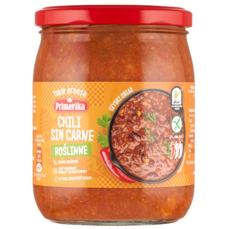 SOS WEGAŃSKI CHILI SIN CARNE BEZGLUTENOWY 470 g - PRIMAVIKA
