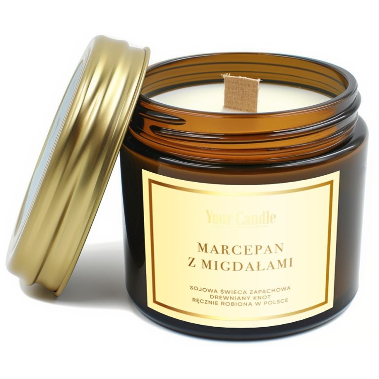 ŚWIECA SOJOWA ZAPACHOWA Z DREWNIANYM KNOTEM MARCEPAN Z MIGDAŁAMI 120 ml - YOUR CANDLE