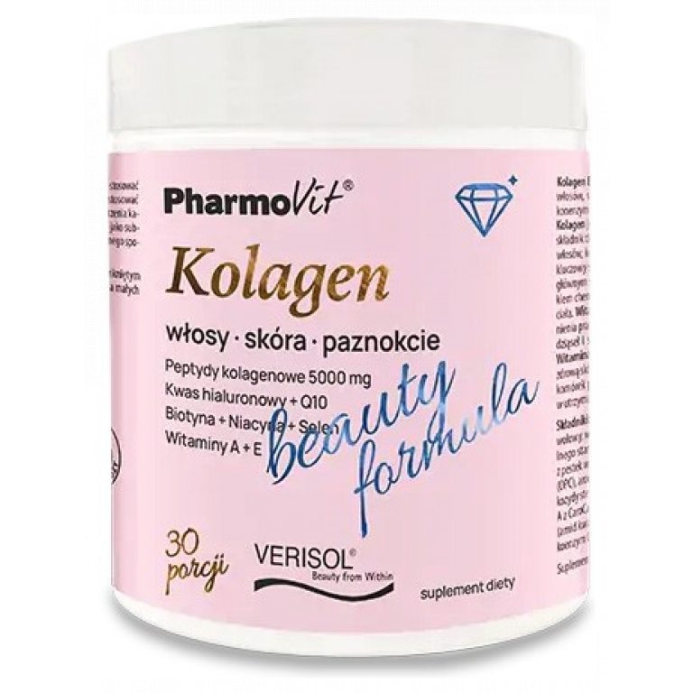 KOLAGEN O SMAKU BRZOSKWINIA - BANAN BEAUTY FORMULA BEZGLUTENOWY 174 g - PHARMOVIT