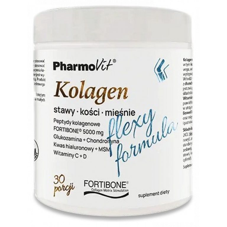 KOLAGEN O SMAKU BANANOWYM FLEXY FORMULA BEZGLUTENOWY 196 g - PHARMOVIT