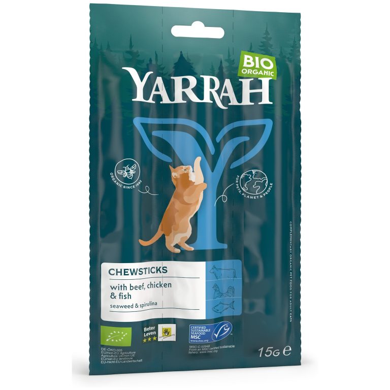 (DLA KOTA) PRZYSMAK - PAŁECZKI Z WOŁOWINĄ I RYBĄ BIO (3 x 5 g) 15 g - YARRAH